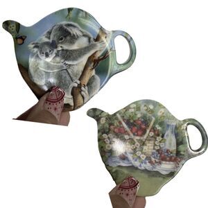 Ashdene & Italian Lot Of 2 Melamine Teapot Shape Tea Bag Holder Spoon Rest